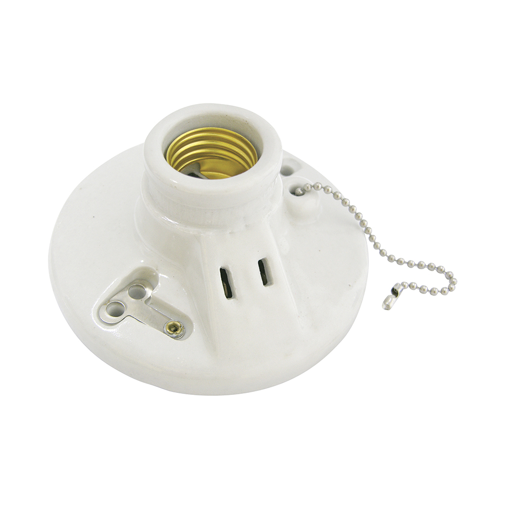 Portalámpara de porcelana redondo para techo con cadena y ladrón 4.5" 127V