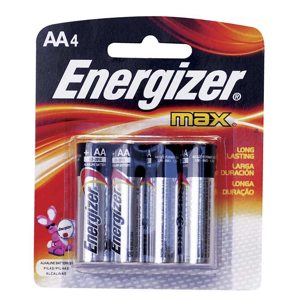 Pila alcalina marca Energizer® AA con 4 piezas - Ferrecompras 