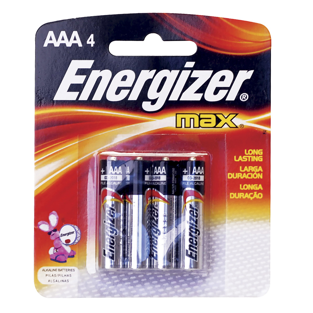 Pila alcalina marca Energizer® AAA con 4 piezas