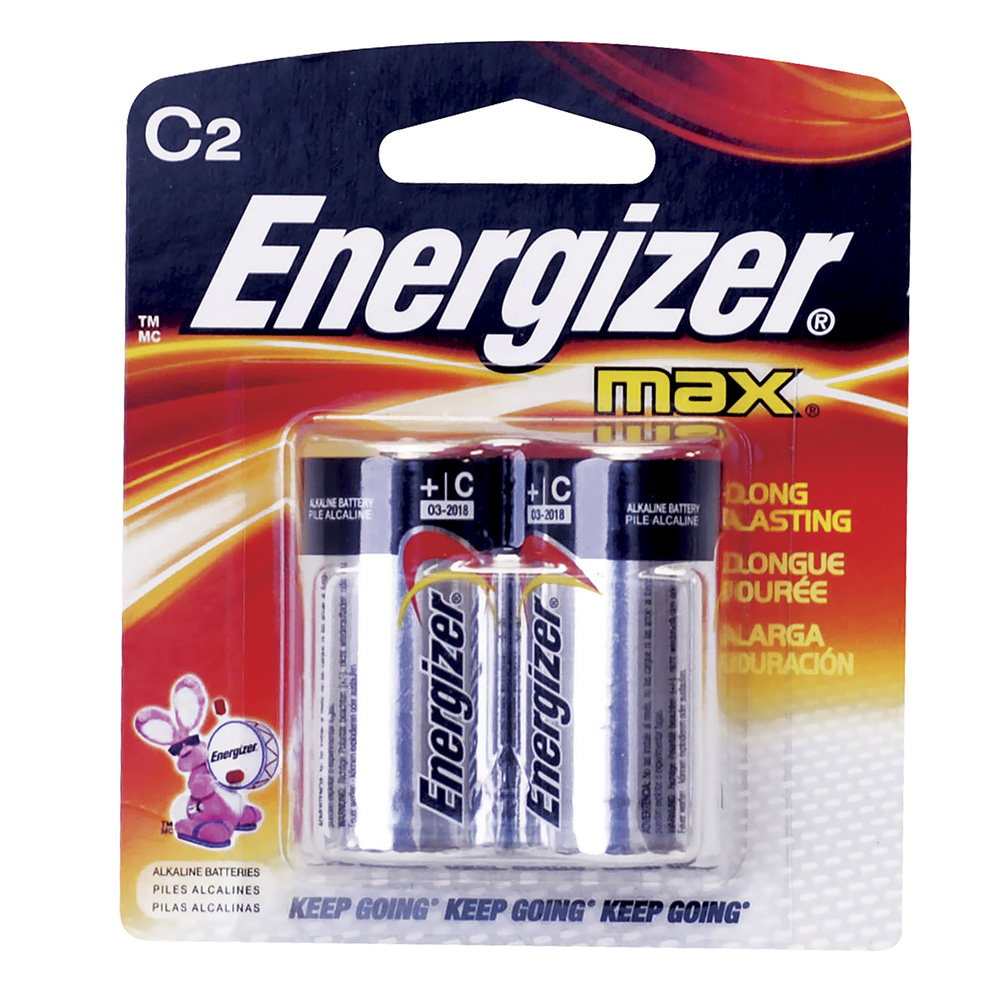 Pila alcalina marca Energizer® C con 2 piezas