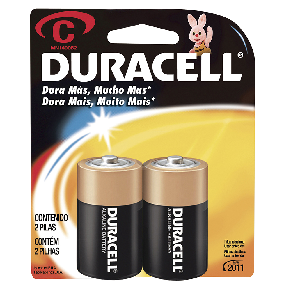 Pila alcalina marca Duracell® C con 2 piezas