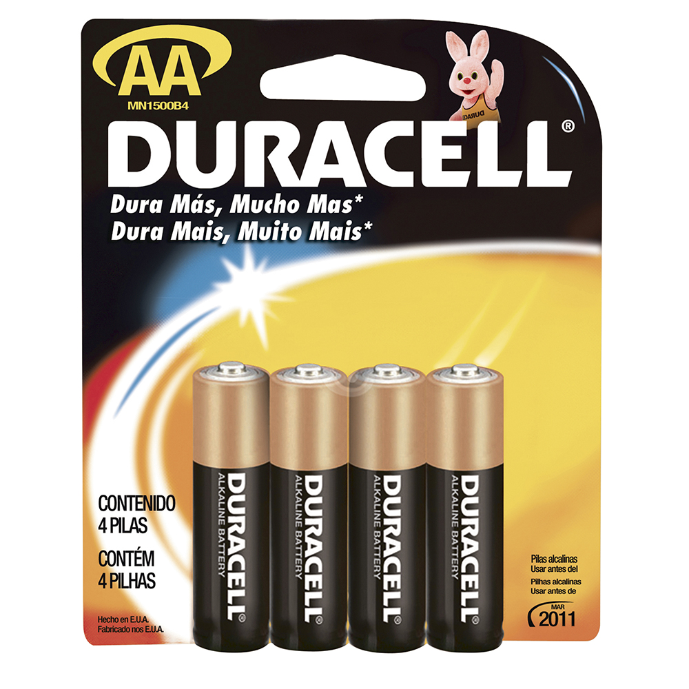Pila alcalina marca Duracell® AA con 4 piezas