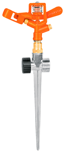 Aspersor metálico dos vías, estaca metálica de 11'