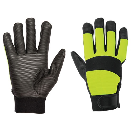 Guantes mecánico, alta visibilidad, palma poliuretano,verde - Ferrecompras 