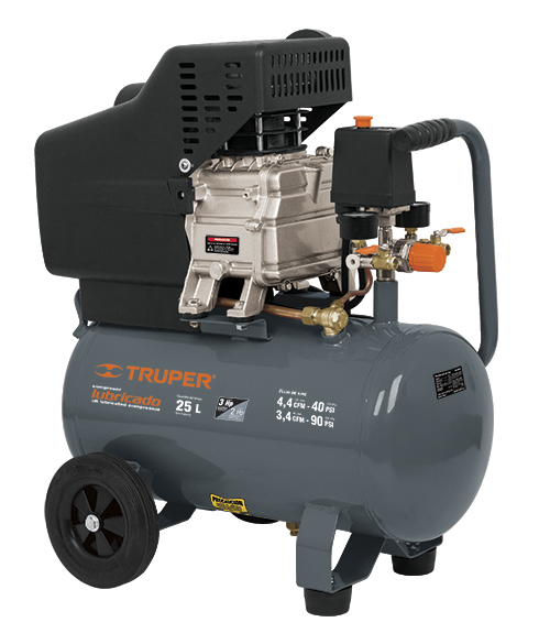 Compresor 25 L, lubricado, 3 HP (potencia máxima), 120 V