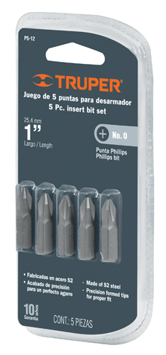 Puntas Phillips #0, largo 1', blister con 5 pzas