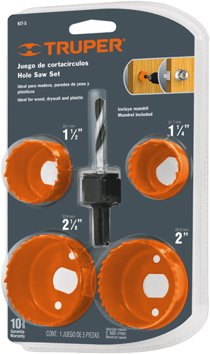 Kit de 5 sierras cortacírculos para madera, en blister